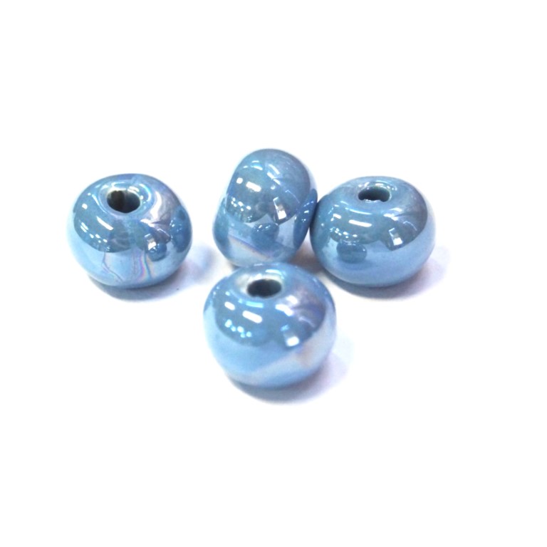 Κεραμική χάντρα επισμαλτωμένη μπλε γκρι 16mm (Ø 4mm)