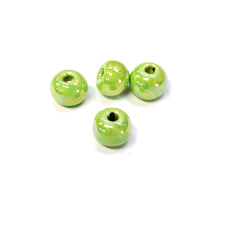 Κεραμική χάντρα επισμαλτωμένη πράσινο ανοιχτό12mm (Ø 3mm)