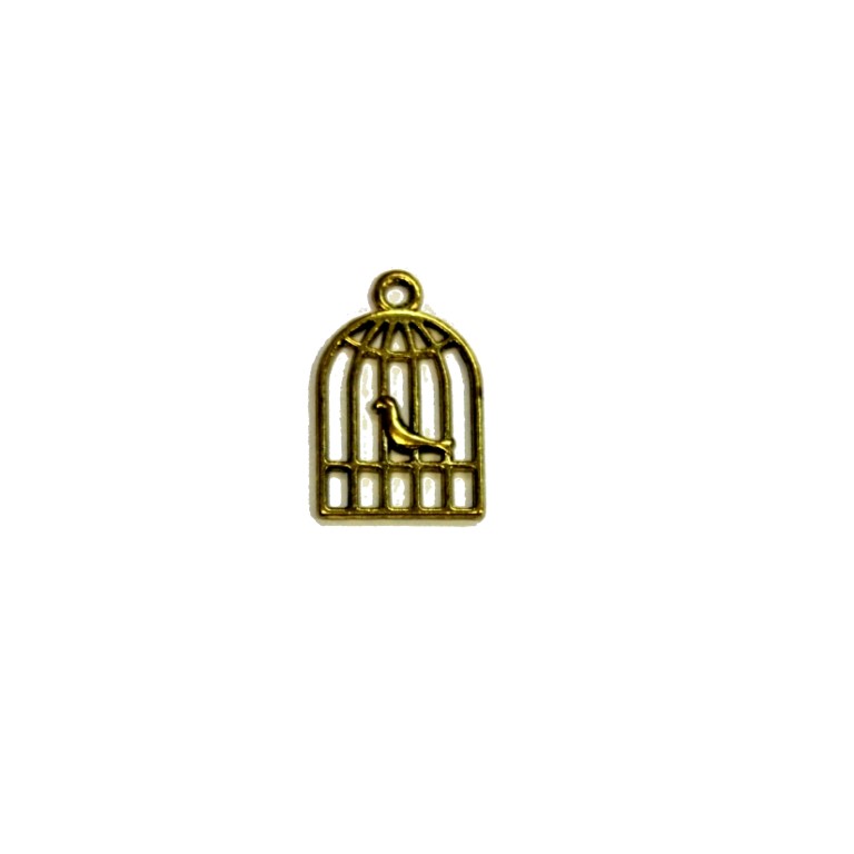 Κλουβάκι με πουλί χρυσό 19x11mm