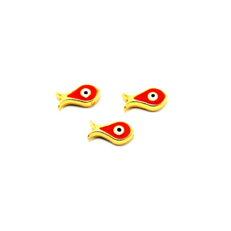 Χάνδρα Ψάρι με Μάτι με Σμάλτο Χρυσό-Κόκκινο 15mm