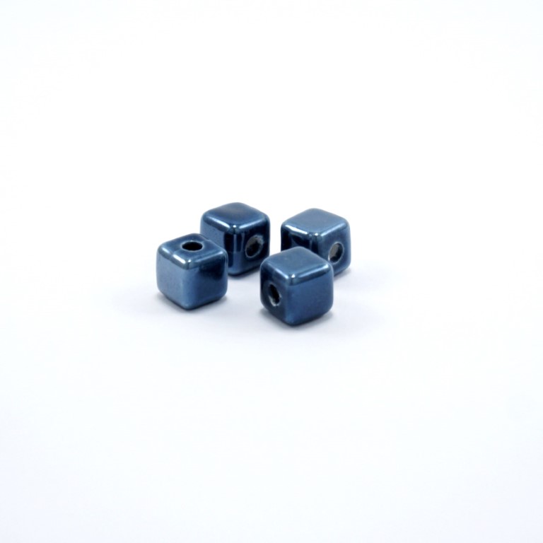 Κεραμική Χάντρα Κύβος Μπλε 8,9mm