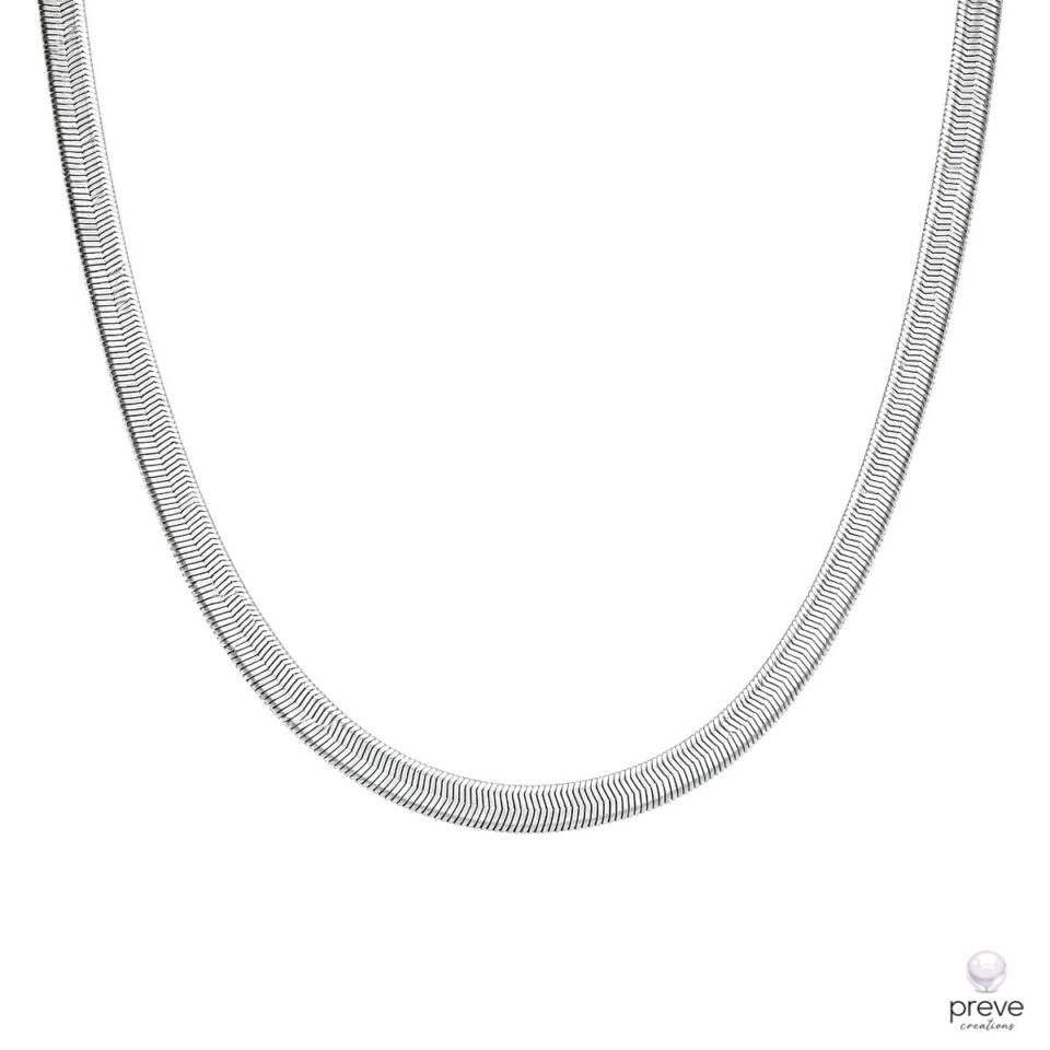 Φίδι Πλακέ Αλυσίδα Λαιμού Ατσάλι Ασημί 45cm 4mm