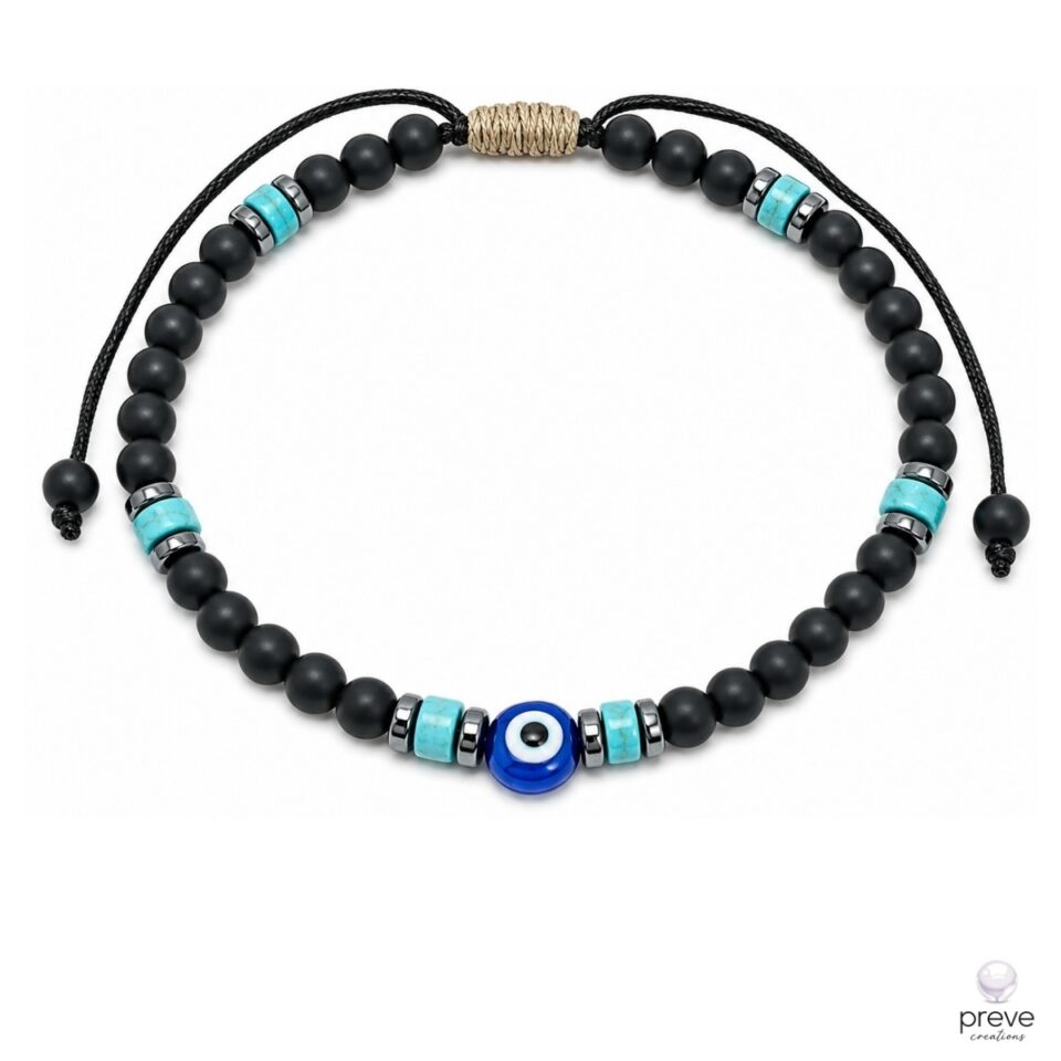 Ματάκι Beads Βραχιόλι Πέτρες Μαύρο Τυρκουάζ