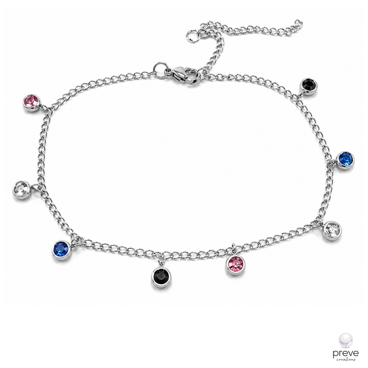 Πολύχρωμες Πέτρες Αλυσίδα Ποδιού Ατσάλι Ασημί