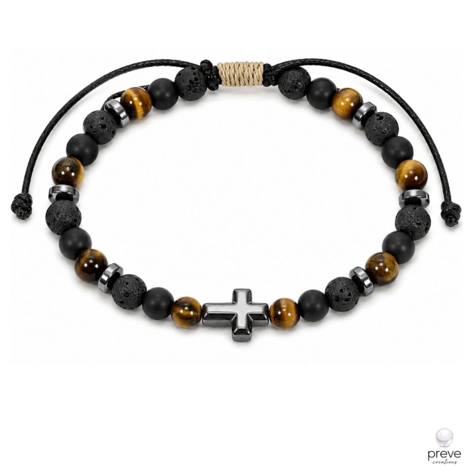 Σταυρός Beads Βραχιόλι Πέτρες Μαύρο Καφέ