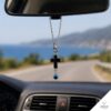 Σταυρουδάκι Μαύρο Ματάκι Φυλαχτό Αυτοκινήτου Ατσάλι Ασημί
