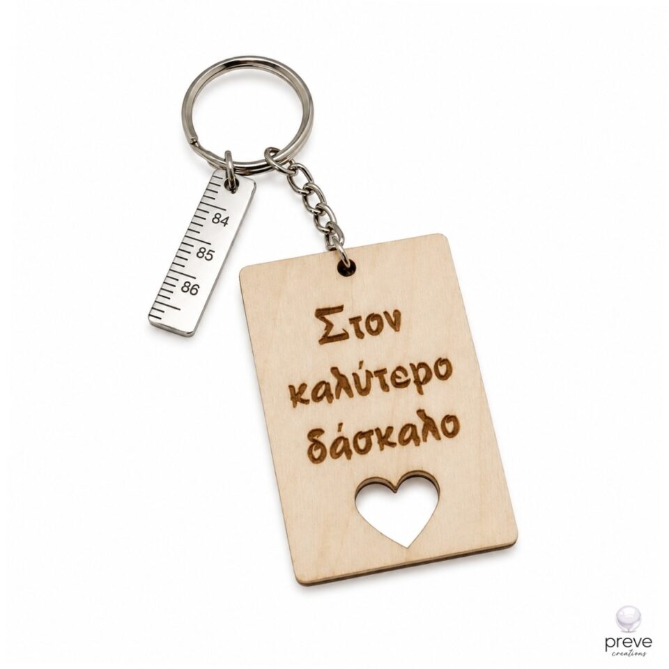 Στον Καλύτερο Δάσκαλο Χάρακας Χειροποίητο Μπρελόκ Μπεζ Ασημί
