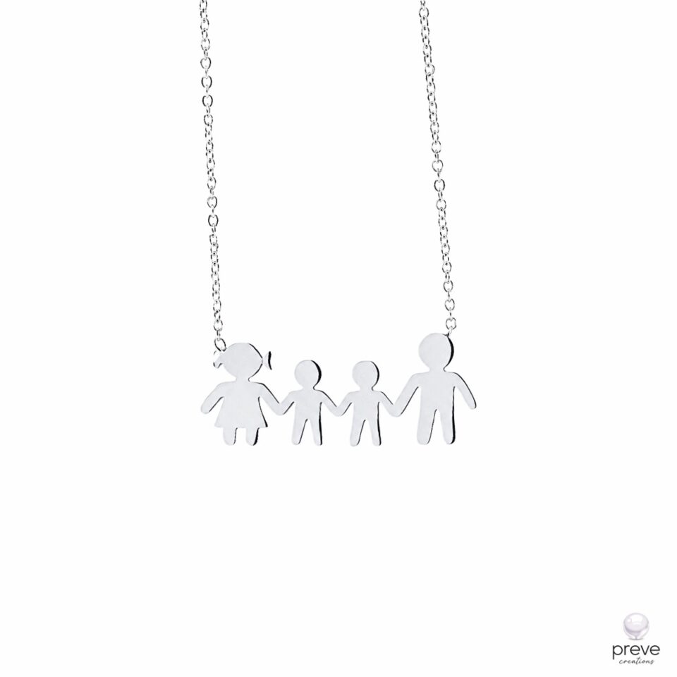 Οικογένεια Μαμά Μπαμπάς 2 Αγοράκια Κολιέ Ατσάλι